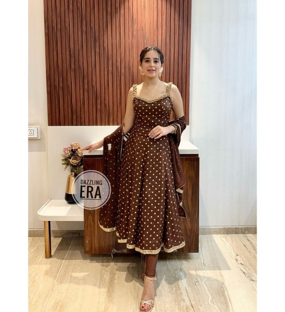 Heavy Anarkali Gown - Brown Golden