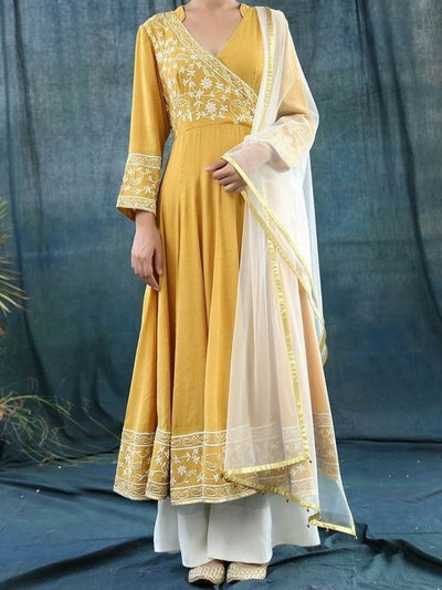 Yellow Angrakha Anarkali with Palazzo Set